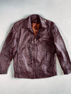 Vintage Burgundy Leather Zip Bomber with Piping & Epaulettes, Made in Spain, (S)
