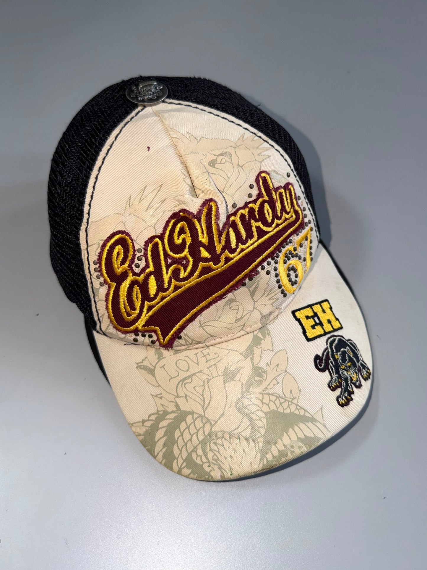 ZEd Hardy 67 Panther Rhinestone Trucker Embroidered Cap (Adjustable Fit) m