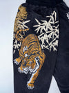Japanese Tiger & Bamboo Embroidered Black Joggers – Sukajan Style – (W:30) (L:41)
