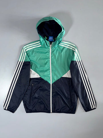 Adidas Originals Green, Navy & White Colorblock Hooded Windbreaker Size (M)