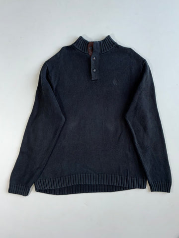 Chaps Ralph Lauren Henley Mock Neck Knit Sweater with Suede Placket(Xl)