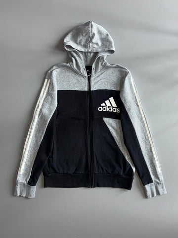 Adidas Colorblock Zip-Up Hoodie – Grey & Black (M)