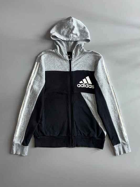 Adidas Colorblock Zip-Up Hoodie – Grey & Black (M)