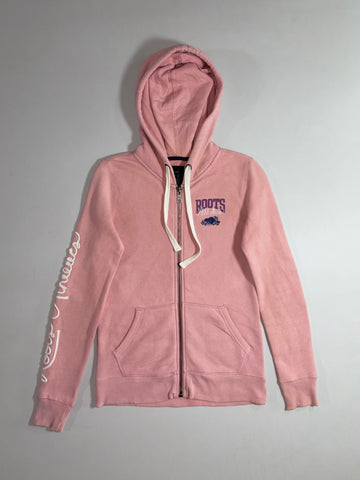 Roots Athletics | Pink Script Sleeve Zip-Up Hoodie (XS)