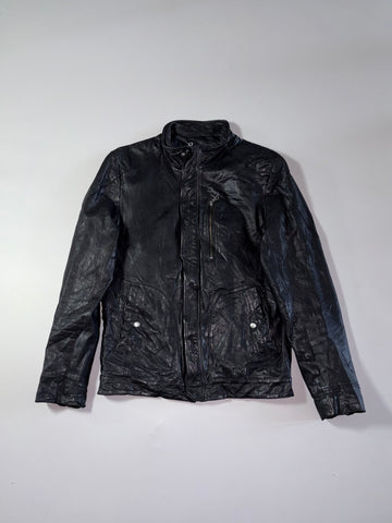 Vintage Korean Black Lambskin Leather Biker Jacket (S)
