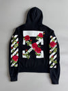 Off-White Black Zip Hoodie Diagonal Rose fully Embroidered Sleeves (M/L)