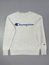 Champion Script Logo Crewneck Sweatshirt – Heather Grey (S)