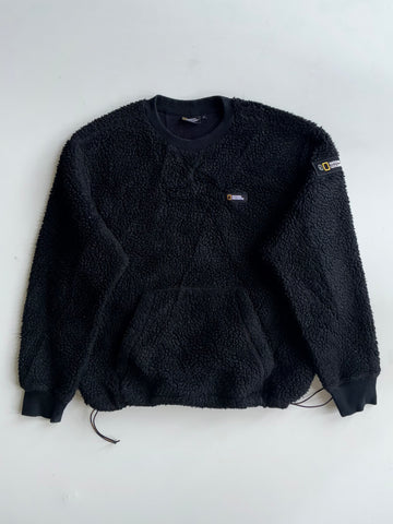 National Geographic Black Sherpa Fleece Crewneck Pullover (S/M)