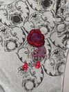 Nippon Blue Grey Long Sleeve Tee – Baroque Print with Embroidered Rose (L)