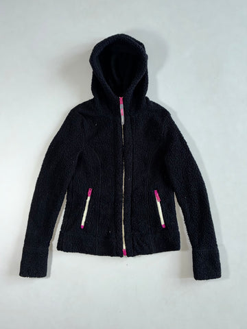 Superdry Mountain Black Sherpa Fleece Hoodie – Pink Zip Details Women’s (XS)