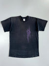 Vintage Y2K Faded Black Purple Tribal Dragon Fantasy Graphic Short Sleeve T-Shirt (M)
