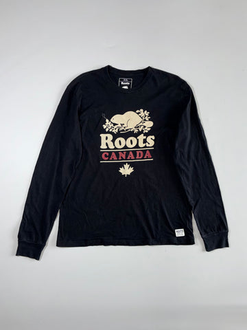 Roots Canada Beaver Logo Long Sleeve Tee – Black (XL)