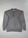 AMI Paris Grey Knit Polo Sweater – Red Ami de Coeur Logo (M)