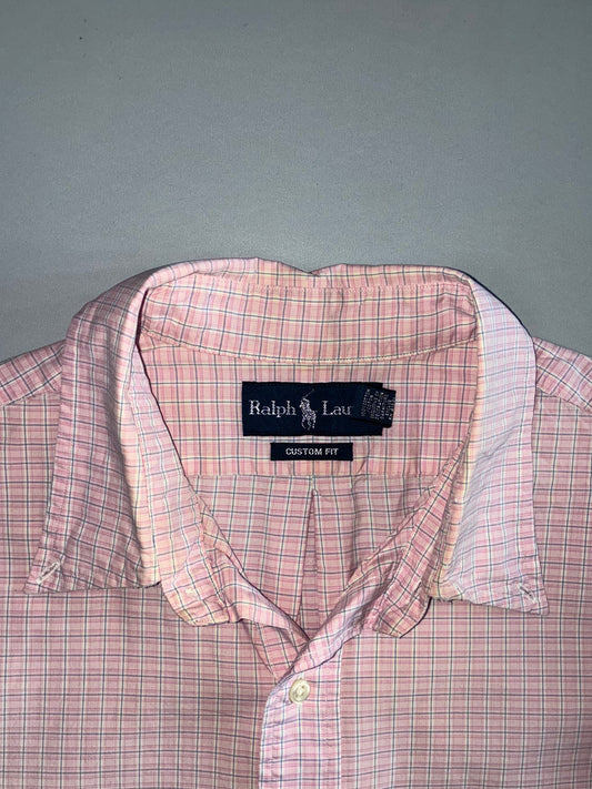 Ralph Lauren Custom Fit Pony Logo Micro Check Button-Down Shirt Pink/White (XL/2XL)