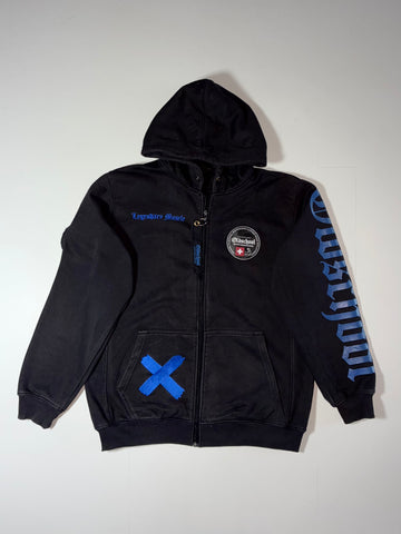 Oldschool Bodybuilding Zip Hoodie – Black/Blue (XL)