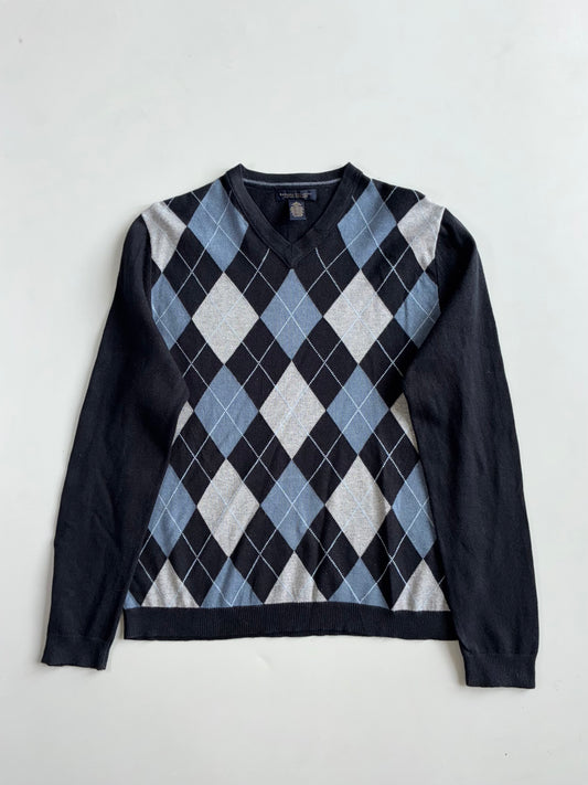 Banana Republic Cotton Cashmere Argyle V-Neck Sweater (S)