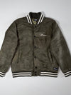 Mainstream Olive Green Faux Suede Varsity Bomber Embroidered Stone Jacket (XL)