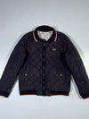 Lacoste Navy Quilted Bomber Jacket with Striped Collar (M)