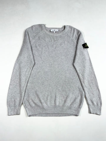 Stone Island Grey Ribbed Knit Raglan Crewneck Sweater (L)