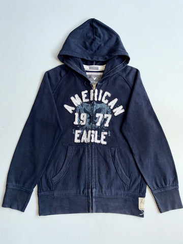 Vintage American Eagle Navy Zip-Up Graphic Hoodie (L)