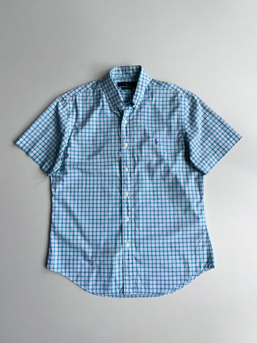 Polo Ralph Lauren Slim Fit Checked Shirt Teal/Navy Plaid, Half Sleeve (M)
