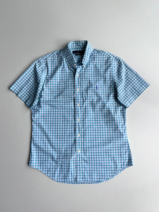 Polo Ralph Lauren Slim Fit Checked Shirt Teal/Navy Plaid, Half Sleeve (M)