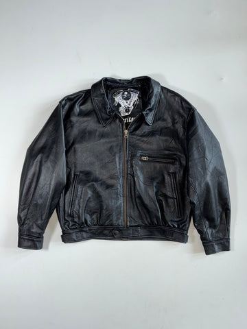 Vintage Heritage Skull Engine Black Leather Bomber Jacket (M)