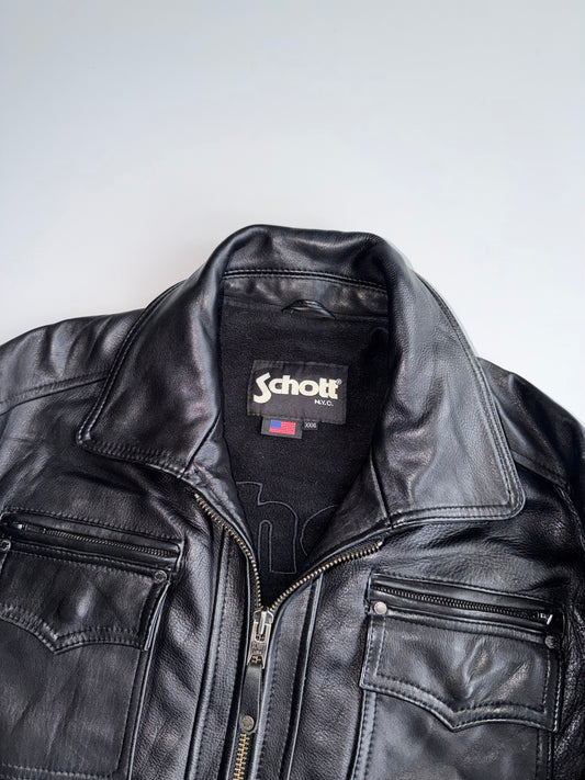 Schott N.Y.C. Cowhide Leather Trucker Jacket Made in USA, Genuine Full-Grain Leather (2XL)