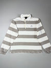 Adidas 2000s Wide Stripe Long Sleeve Rugby Polo, Beige/White (L)