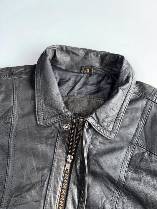 Vintage Black Leather Bomber Jacket (M)