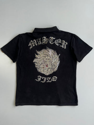 Jizo Street Freedom “Master Jizo” Rhinestone Embroidered Polo Shirt Black & Gold (L)