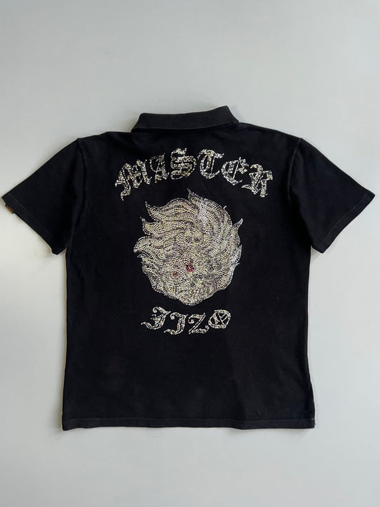Jizo Street Freedom “Master Jizo” Rhinestone Embroidered Polo Shirt Black & Gold (L)