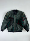 Vintage Green Suede Leather & Knit Panel Bomber Jacket (2XL)