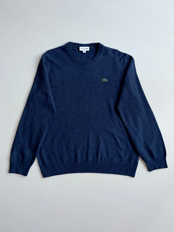 Lacoste Navy Melange Crew Neck Wool Sweater – Regular Fit (M)