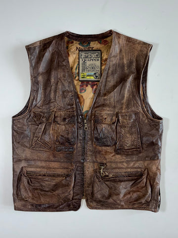Trapper Distressed Multi-Pocket Leather Utility Vest (L)