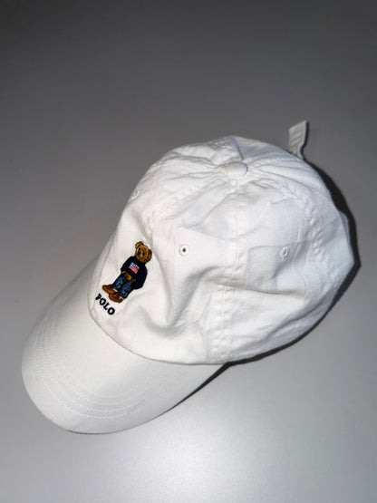 ZIconic*Polo*Ralph*Lauren Polo Bear Embroidered White Cap (Adjustable Fit)
