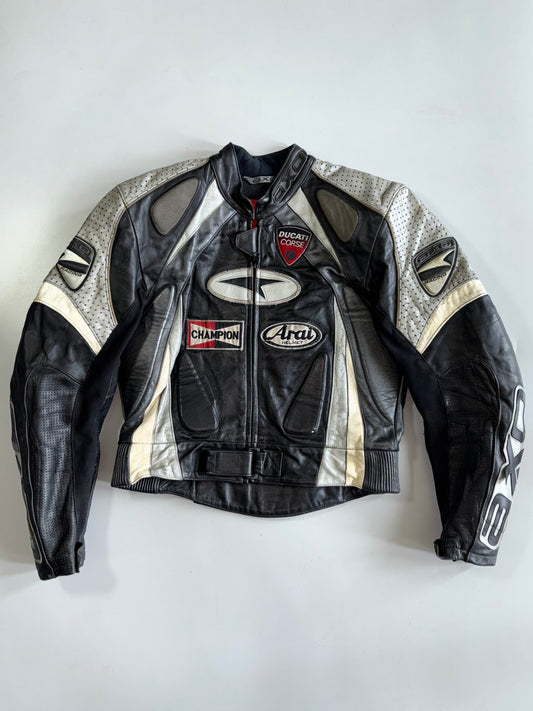 AXO Racing Ducati Corse Leather Moto Jacket Multi-Patch with CE Protection (S)