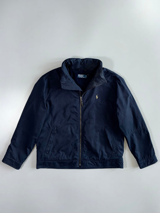 Polo Ralph Lauren Fleece-Lined Hidden Hood Gold Pony Full-Zip Navy Windbreaker Jacket (XL)