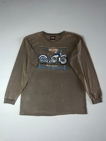 Vintage Harley-Davidson Longhorn Grand Prairie TX Brown Long Sleeve Tee  (XL)