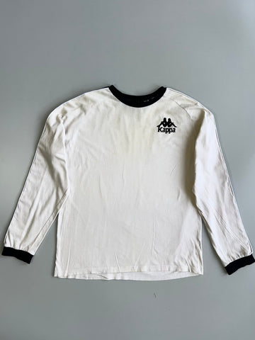 Kappa Authentic Sportswear Banda Long Sleeve Ringer T-Shirt White Black Logo Tape (M/L)