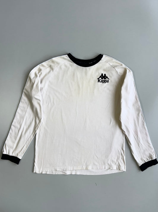 Kappa Authentic Sportswear Banda Long Sleeve Ringer T-Shirt White Black Logo Tape (M/L)