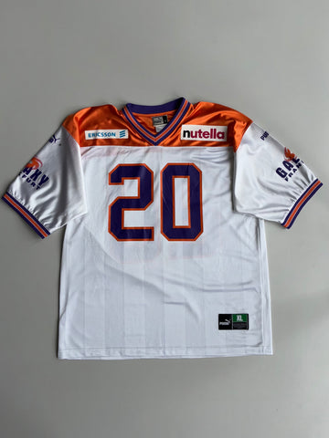 Vintage Puma #20 American Football Jersey – White & Orange Graphic Sports Tee (2XL)