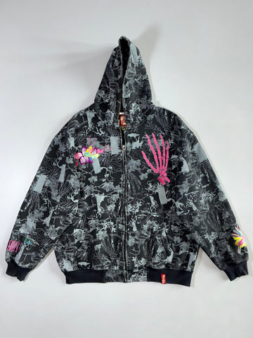 Crash House Skeleton Floral (Embroidered) Print Zip Hoodie (2XL)