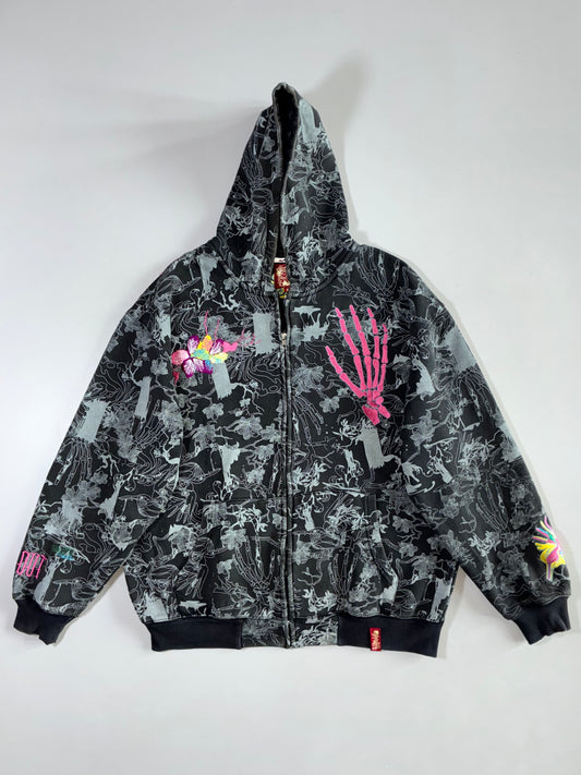 Crash House Skeleton Floral (Embroidered) Print Zip Hoodie (2XL)