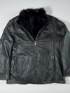 Charcoal Grey Leather-Look Zip-Up Jacket with Plush Collar (L)