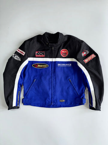 Vintage IXS Motorcycle Fashion Racing Jacket —  Multi-Sponsor Patches (NGK / Akrapovič / Motul / Brembo) — Removable Liner — Paded (2XL)