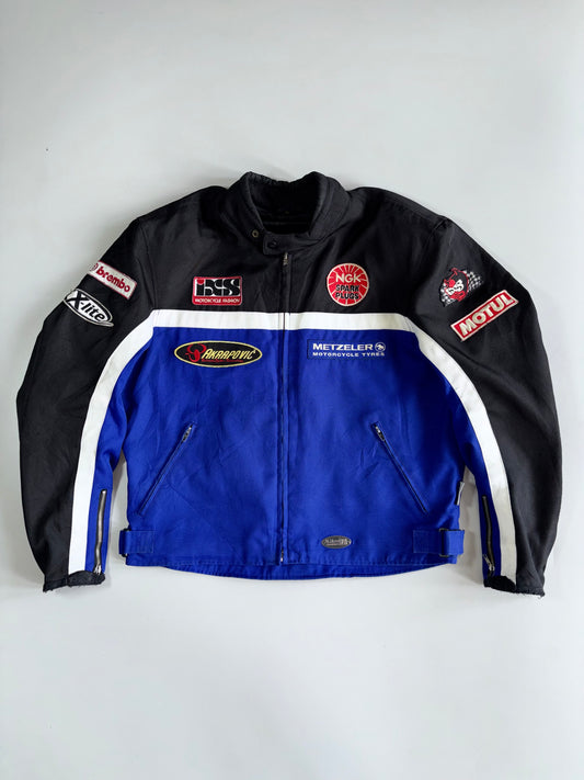 Vintage IXS Motorcycle Fashion Racing Jacket —  Multi-Sponsor Patches (NGK / Akrapovič / Motul / Brembo) — Removable Liner — Paded (2XL)