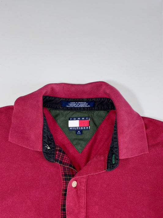 Tommy Hilfiger | Vintage 90s Maroon Crest Long Sleeve Polo | (2XL)