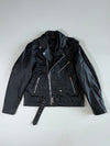 Classic Black Belted Perfecto Leather Biker Jacket (XL)