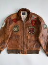 Avirex Type G-1 U.S. Navy Flight Jacket Multi-Patch Leather Bomber with Blood Chit & Shearling Collar (L/XL)